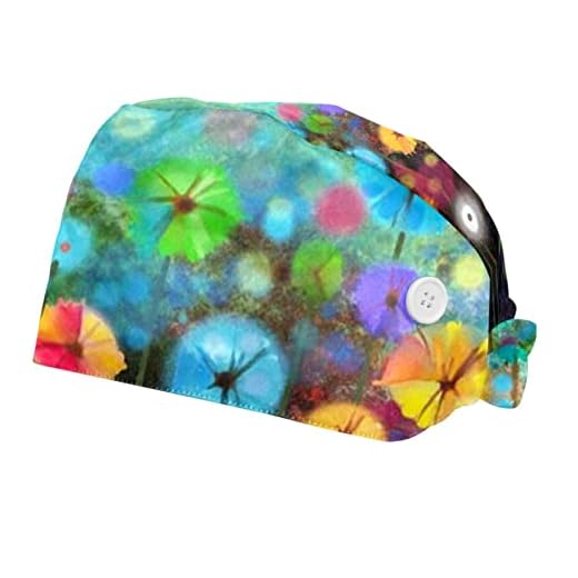 Gorro de trabajo de 2 piezas para mujer y hombre, patrón colorido de flores de gerbera, Color 2020, Taille unique