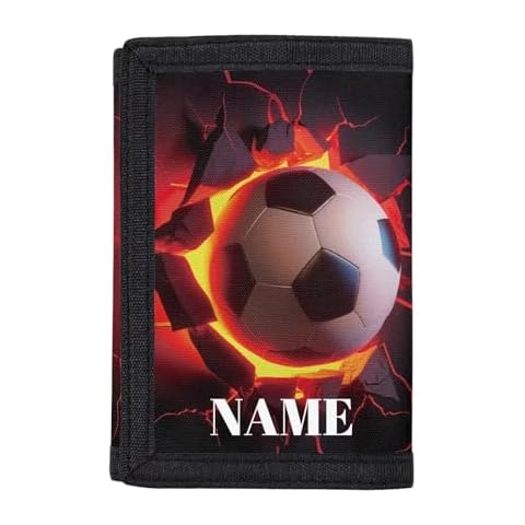 GIFTPUZZ 3D Soccer RFID Trifold Canvas Outdoor Sports Wallet for Kids Sport Wallets with Magic Sticker Personalized Kids Wallets for Boys Cover