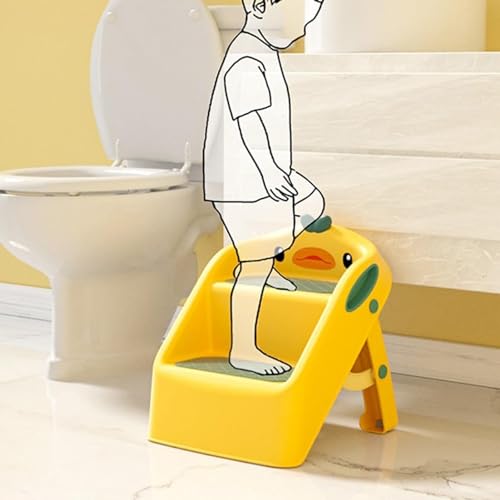 يو-هومي مقعد قابل للطي للاطفال الصغار في المطبخ والحمام والحوض، مقعد تدريب على استخدام المرحاض، مقعد مزدوج الارتفاع 11 انش، مقعد بلاستيكي مساعد للمطبخ مع مقابض، مقعد قدم للحضانة (اصفر)
