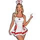 Satohom Frauen Sexy Krankenschwester Kostüm Cosplay Nurse Uniform Versuchung Babydoll Lingerie Mini Spitzenkleid Set Dessous Rückenfrei Nachtwäsche Krankenschwester Uniformkleid mit Trägern
