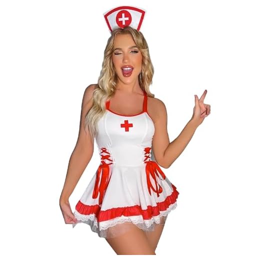 Satohom Disfraz De Enfermera Conjunto Disfraces Sexy Enfermera Bodysuit Tentación Babydoll Ropa Interior Mujer Mini Vestidos Disfraces Cosplay Lenceria Club Navidad Halloween