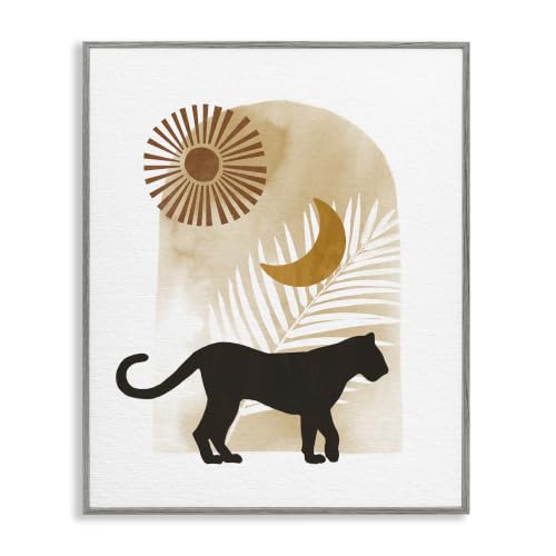 Stupell Industries Boho Panther Silhouette Lunar Solar Botanical Leaf, Design by Ziwei Li, 24 x 30, Grey Framed