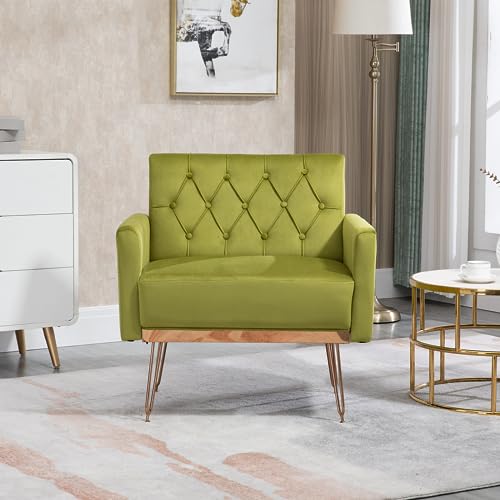 Sillón moderno acolchonado verde oliva terciopelo miniatura 7