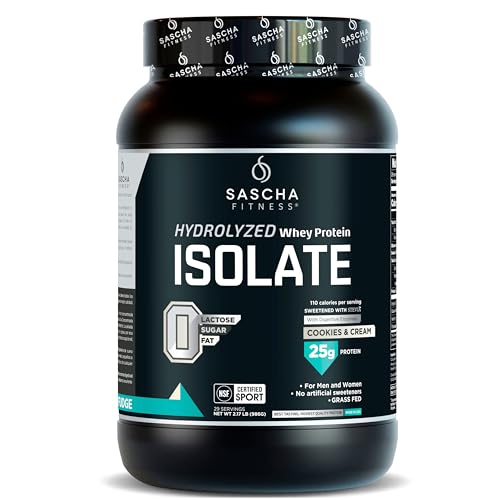 SASCHA FITNESS Hydrolyzed Whey Protein Isolate,100% Grass-Fed (2 Pounds, Cookies & Cream)