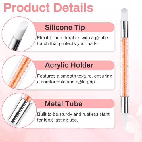 RAQEHO 5PCS Silicone Nail Tools - Dual Tipped Sculpture Tool Chrome Applicator for Sculpting & 3D Nail Gel,Polish, Resin, Chrome Nail Powder for Design,Drawing,Shaping,Dotting Manicure Must Have
