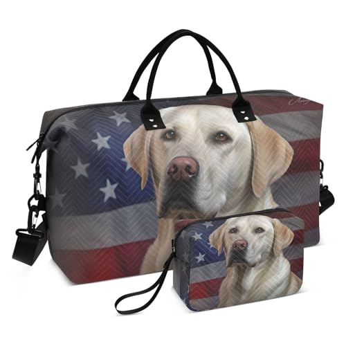 Large Travel Duffel Bag, Labrador and American Sports Tote Gym Bag, Shoulder Weekender Overnight Bag for Women Men, Carry On Luggage with Toiletry Bags