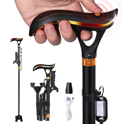 Gladwork Smart Alarm Walking Cane for Men & Women, Foldable with LED Light, Ergonomic Handle and Shock-absorbingbase Stable and Easy to Store