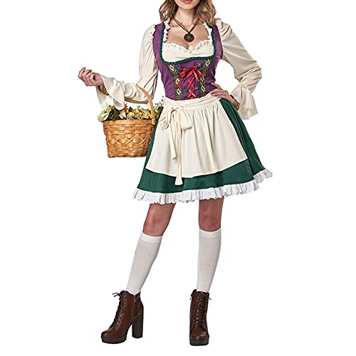 FINENDSUNNY Disfraz de sirvienta para Mujer Oktoberfest, Disfraz de sirvienta para niñas, Disfraz de sirvienta Sexy, Uniformes de sirvienta, Vestido Dirndl de Cerveza bávara (B Blanco, X-Large) Cover