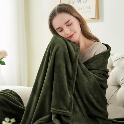 Image of BEDELITE Fleece Blanket Olive Green Throw Blankets for Couch & Bed, Luxury Plush Cozy Fuzzy Blanket 50x60 inches, Super Soft Warm Lightweight Throw Blanket for Travel Camping