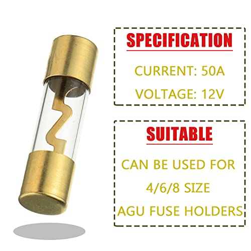 Sigandg 50A Agu Fuse Gold Plated Glass Car Audio For Car Auto Marine Audio Stereo Amplifier Power Protection (Pack Of 5) #TOP2