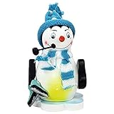 Farbenfrohe Räucherfigur Pinguin auf Eisscholle mit Schal, in Hellblau, ca. 12 cm