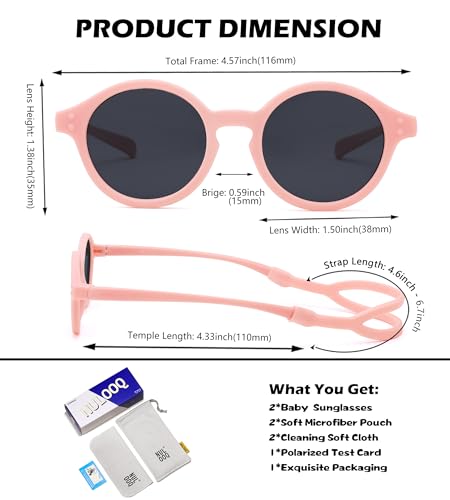 Image of NULOOQ Polarized Baby Sunglasses with Silicone Strap - Bendable TPEE Flexible Infant Sunglasses 0-24 Months