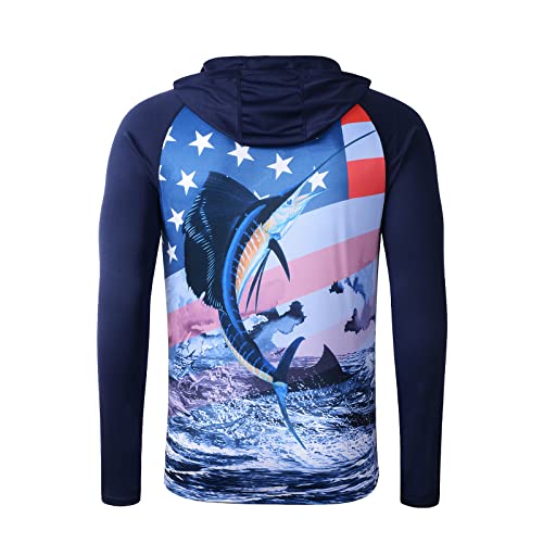 Image of Fishing Shirt for Men UPF 50+ UV Sun Protection Hoodie Long Sleeve Rash Guard Hiking Swim T Shirts (Flag Fish,XL)