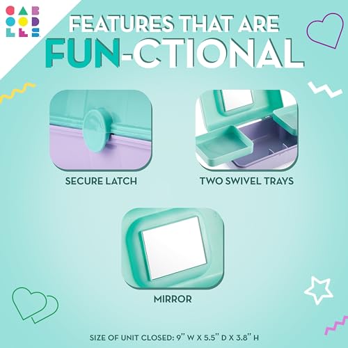 Image of Caboodles Pretty in Petite Makeup Box, Two-Tone Seafoam on Lavender, Hard Plastic Organizer Box, 2 Swivel Trays, Fashion Mirror, Secure Latch for Safe Travel