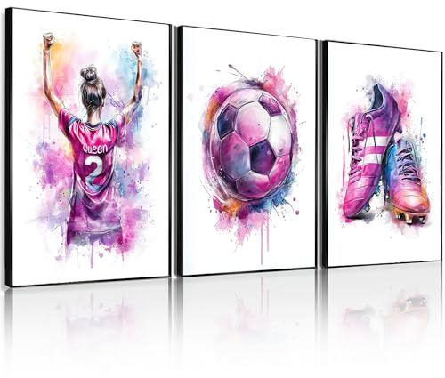 Image of Frimeeme Girl Purple Watercolor Soccer Wall Art, Purple, 12x16 Inches
