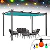 Purple leaf 10 x 13 outdoor retractable pergola with sun shade canopy patio metal shelter for porch garden pavilion grill gazebo modern yard turquoise blue pergola with multi color string lights  urban country home decor