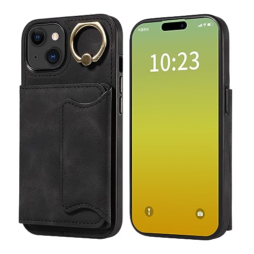 Coque en cuir de protection iPhone 15 6.1 pouces finitions soignées avec anneau et aimant