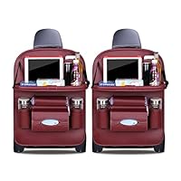 Ergocar Auto Achterbank Organizer Kick Mats Luxe PU Leer met Opvouwbare Tablet Houder Auto Organisatoren Auto Opslag Multifunctionele Achterbank Protector voor Lange Reizen en Familie (Mokka - 1 Pack
