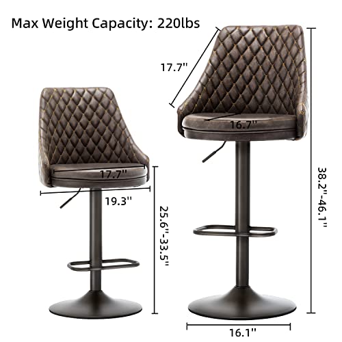 Guyanee Bar Stools Set Of 2, Counter Height Bar Stools Chairs, Adjustable Counter Bar Stools With Back, Modern Pu Leather Armless Swivel Bar Stools For Kitchen Counter Barstools, Dining Chairs, Brown #TOP1