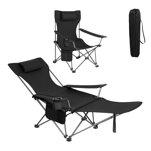 WOLTU Silla Camping Plegable, Tumbona Camping Portátil, Negro