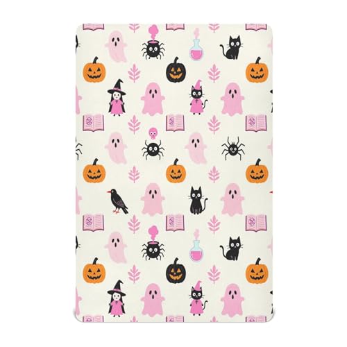 Sábana de viaje para cuna vintage de Halloween, calabazas, fantasmas, cama infantil para niño, 39 x 27 pulgadas