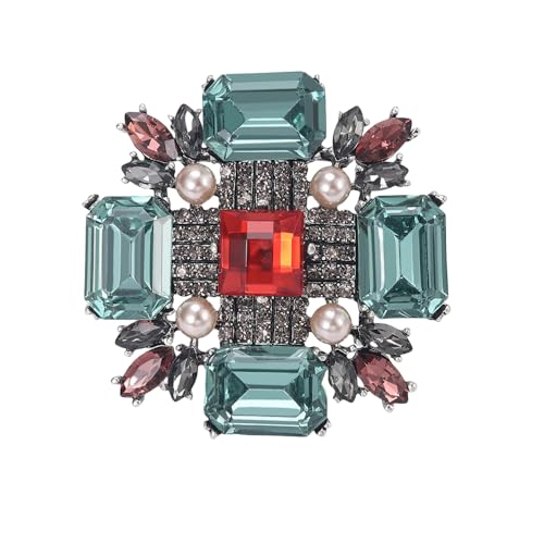 Image of Baroque Rhinestone Brooch Pin for Women Men Vintage Rectangle Crystal Round Ball Victorian Art Deco Brooches Lapel Pins Elegant Dress Accessories Wedding Birthday Jewelry Corsage