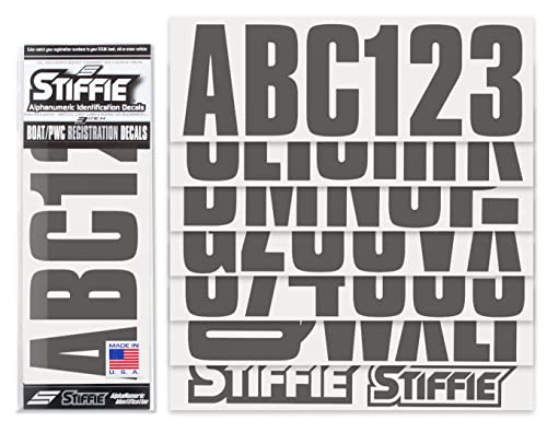 Image of Stiffie UNILINE 3 inch Alpha-Numeric Registration Identification Numbers Stickers Decals for Boats & Personal Watercraft (Gunmetal)