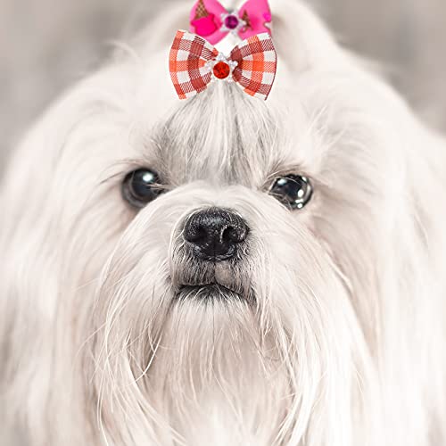 Tongcloud 50pcs Dog Hair Bows with Rubber Bands Rhinestone Pearls Bows Bowknot Bows Dog Bows Cute Dog Hair for Puppy Dog… - Image 5