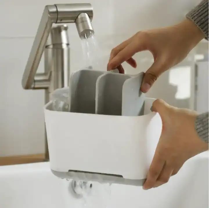 YEKDA Multi-Grid Toothbrush Holder Plastic Stand for Toothpaste, Razor, Comb, Brush, Cream, Lotion Water Drain Stand (Blue)