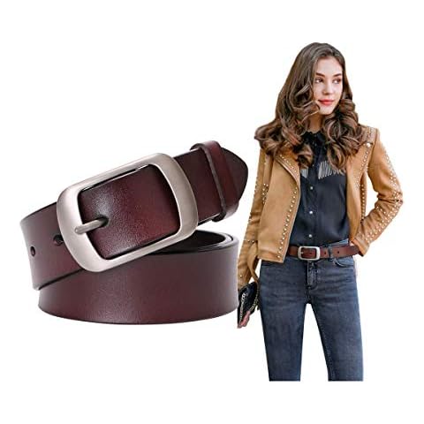 SUOSDEY Womens Leather Belt with Pin Buckle Cover