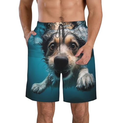 Men's Swim Trunks Quick Dry Bathing Suits Underwater Dog Beach Board Shorts Swimwear with Pockets