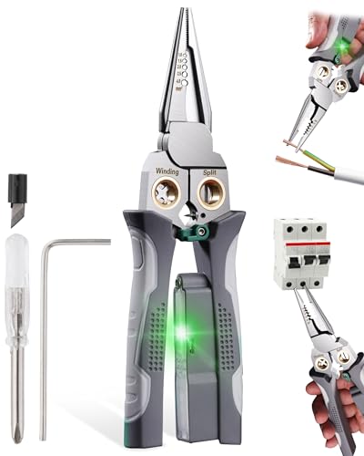 Image of 8 In 1 Wire Stripper, Wire Stripping Tool with Voltage Tester, Cable Cutters with Plier, Twister, Crimper, Splitting, Wire Stripper Tool for 10-18 AWG for Electrician Work GRAY