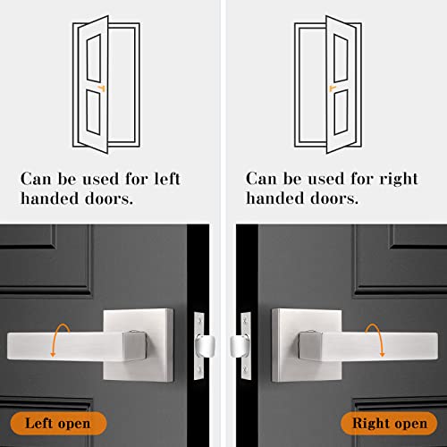 Probrico Door Handles Brushed Nickel Passage Door Lever With Lock For Closet & Hallway Doors, Heavy Duty Square Interior Door Handles For Left & Right Handed Doors,Keyless,10 Pack #TOP3