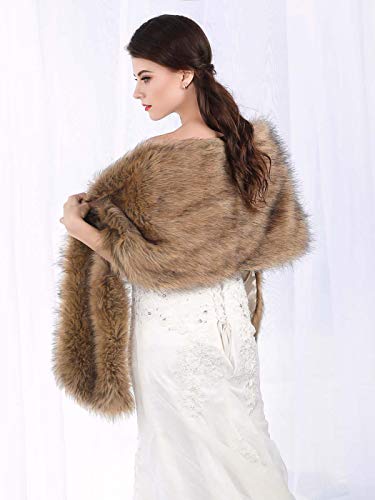 Aukmla Faux Fur Shawl Wedding Fur Wraps and Shawls Bridal Fur Stole Winter Cape Shrug for Brides and Bridesmaids3
