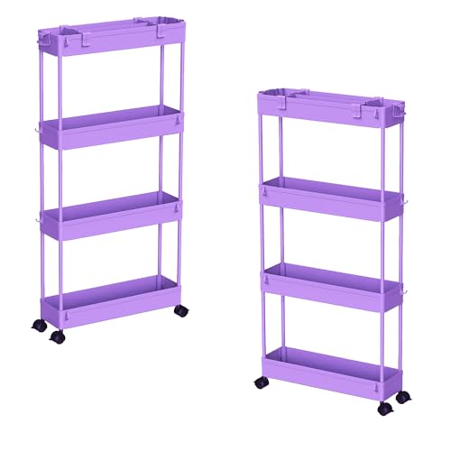 Image of SPACELEAD 2-piece Set Slim Storage Cart 3 Tier,Bathroom Organizer Rolling Utility,Mobile Shelving Unit Slide Out for Office, Kitchen, Laundry Room & Narrow Places