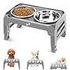 Elevated Dog Bowls for Small Medium Dogs, 3 Height Adjustable Raised Stand with 2 Thick 6″ Stainless Steel Food Bowls, Non-Slip Feeder Adjusts to 2.75″, 6″, 7.5″, Grey
