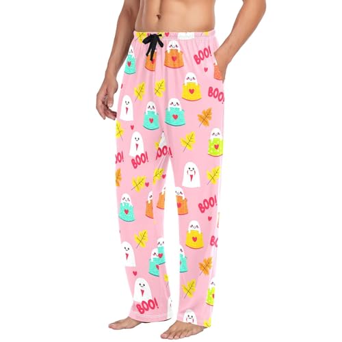 Spirits with Leaves Pattern Men's Cotton Pajama Pants with Pockets and Drawstring Comfortable and Stylish,S4