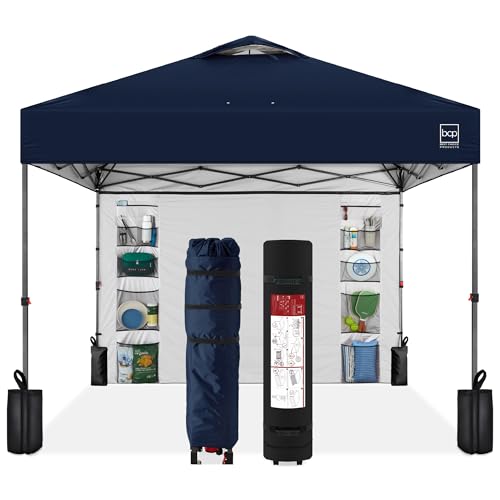 Best Choice Products 10x10ft Easy Pop Up Canopy w/Side Wall, 10 Pockets, Portable Carrying Case, 1-Button Setup, 4 Weight Bags - Navy Blue