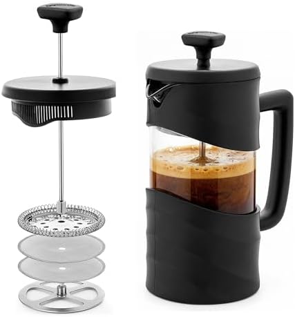 OVENTE 20oz French Press Coffee Maker with 4-Level Filtration, Black FPW20B