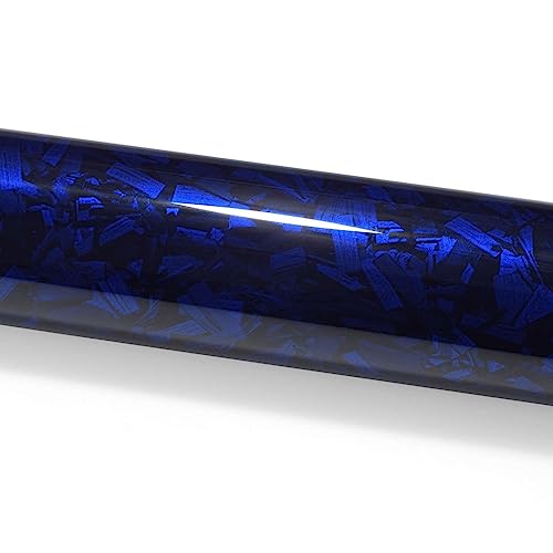 24"X60" (2Ftx5Ft) Pet Marble Forged Carbon Fiber Textured Gloss Royal Blue Vinyl Wrap Auto Car Sticker Decal Film Sheet Bubble Free Air Release Technology With Tool Kit #TOP2