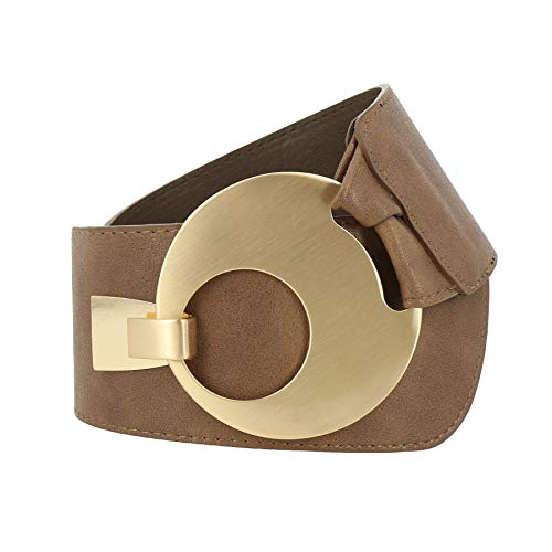 FASHIONGEN - Ceinture large femme boucle ronde croisé VANESSA - Marron clair, XL à XXL/pantalon 45 à 55 Cover
