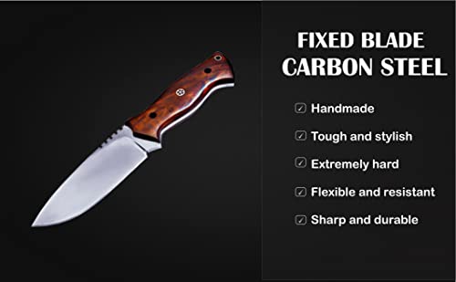 Fivtan Horizontal Carry Knife, Bushcraft Knife, Scout Carry Knife with Sheath, Hunting Knife with Wooden Handle, Fixed Blade Tracker Knife