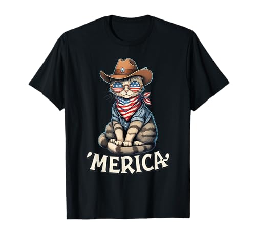 USA 'Merica Cat 4 de julio Niños Hombres Mujeres Divertido Patriótico Camiseta