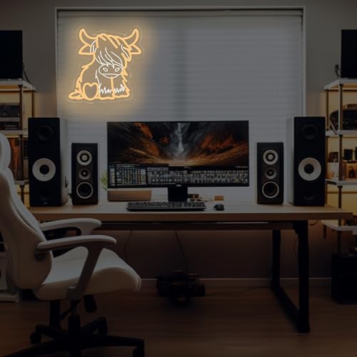 Image of Highland Cow Neon Sign, Cute LED Neon Light Sign for Wall Decor, Highland Cow LED Neon Light Sign for Bedroom, Living Room, Kids Room, Gift Neon Sign for Birthday Highland Cow Party Decorations