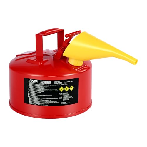 VEVOR Safety Gas Can 2.5 Gallon Type I Red Safety Can for Liquid Material with Stainless Steel Flame Arrester Self-Closing Lid & PE Funnel Carbon Steel Flammable Saving with Handle