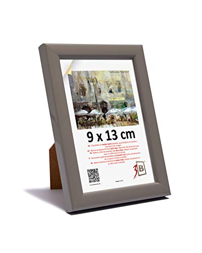 3-B Bilderrahmen ULM 9x13 cm - grau - Holzrahmen, Fotorahmen, Portraitrahmen mit Acrylglas Cover