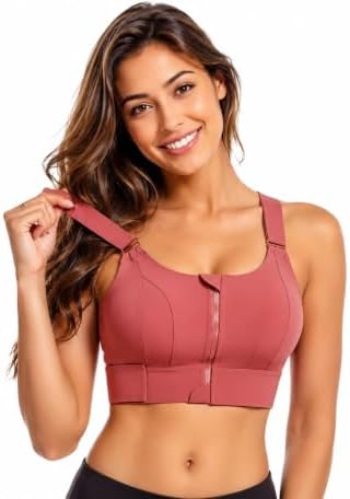GLAMORAS High Impact Sports Bra for Women Padded Zip Front Criss Cross Back