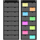 AmazingSpark 2 Pack 3'' x 5'' Index Card Holder Sleeve 16 Slot Plastic Organizer Hanging Wall Mount Business Note Cardholder PVC Clear Organizer Pocket for Classroom Office Library Home (Black)