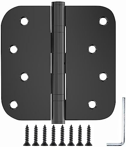 Door Hinges, 3 Pack Matte Black Door Hinges 4 Inch Stainless Steel Hinges Ball Bearing Silent Hinges Interior Door Hinge with 5/8 Radius Corners
