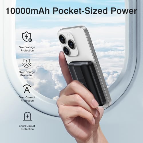 AOGUERBE for MagSafe Portable Charger, 10000mAh Magnetic Charger for iphone | Power Bank with Stand, 22.5W Fast Charging, LED Display, Wireless Battery Pack for iPhone 18/17/16/15/14/13/12, Black, Travel - image 5
